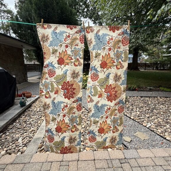 Floral Jacquard Valance Panels 2-Piece Set 102" Total Width Autumn Colors Rust - Picture 3 of 9